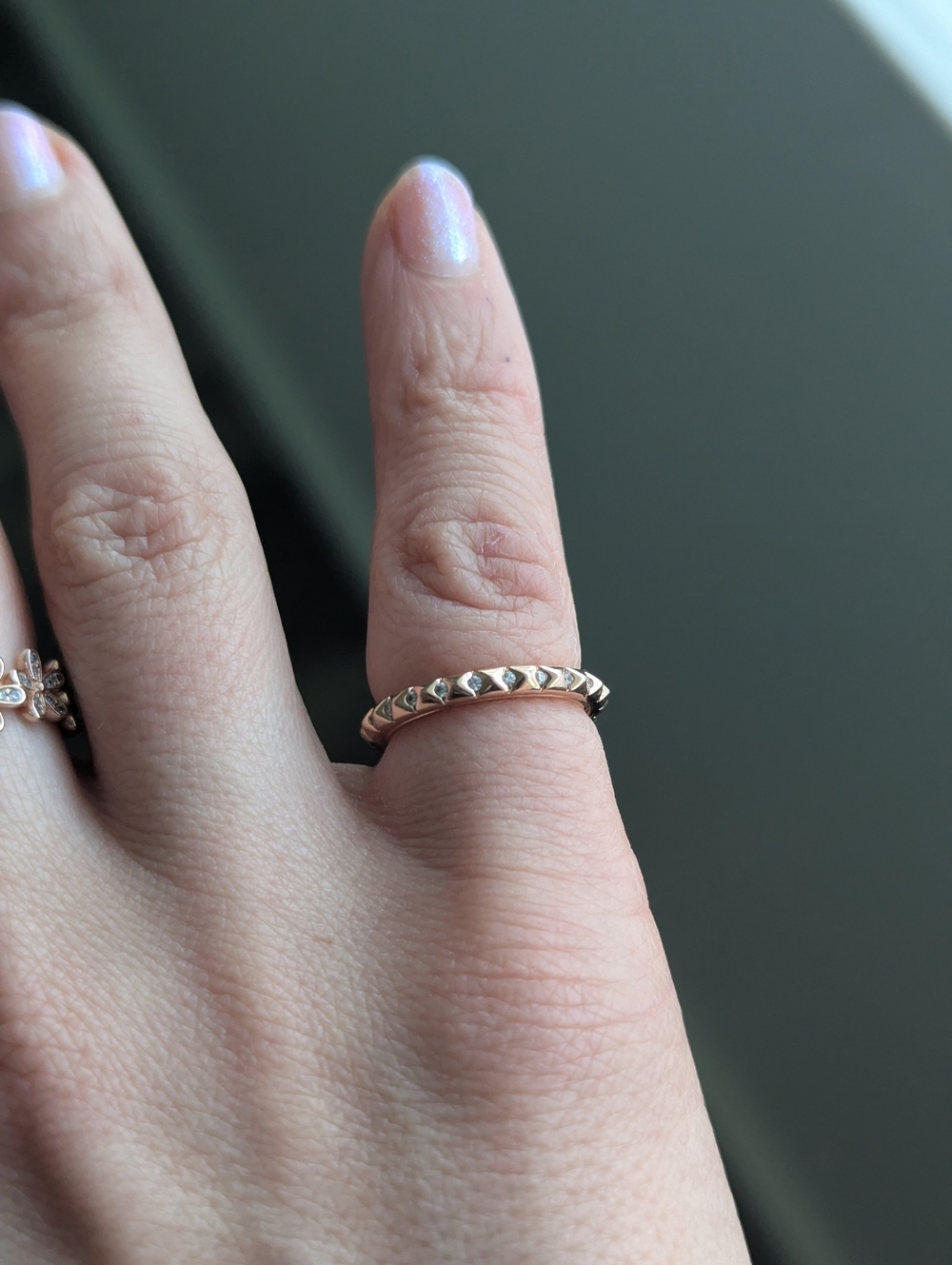 Pandora ME Pyramids Ring Rose Gold EU 46 US 3.75 Dainty Stackable CZ